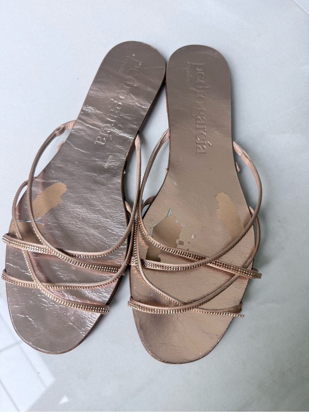 $680 PEDRO GARCIA rose gold crystal sandals slides shoes 39 8